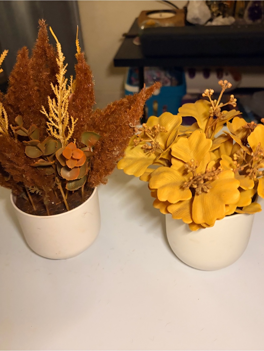 Artificial Fall Floral Arrangement in White Ceramic Pot - Yellow & Brown
